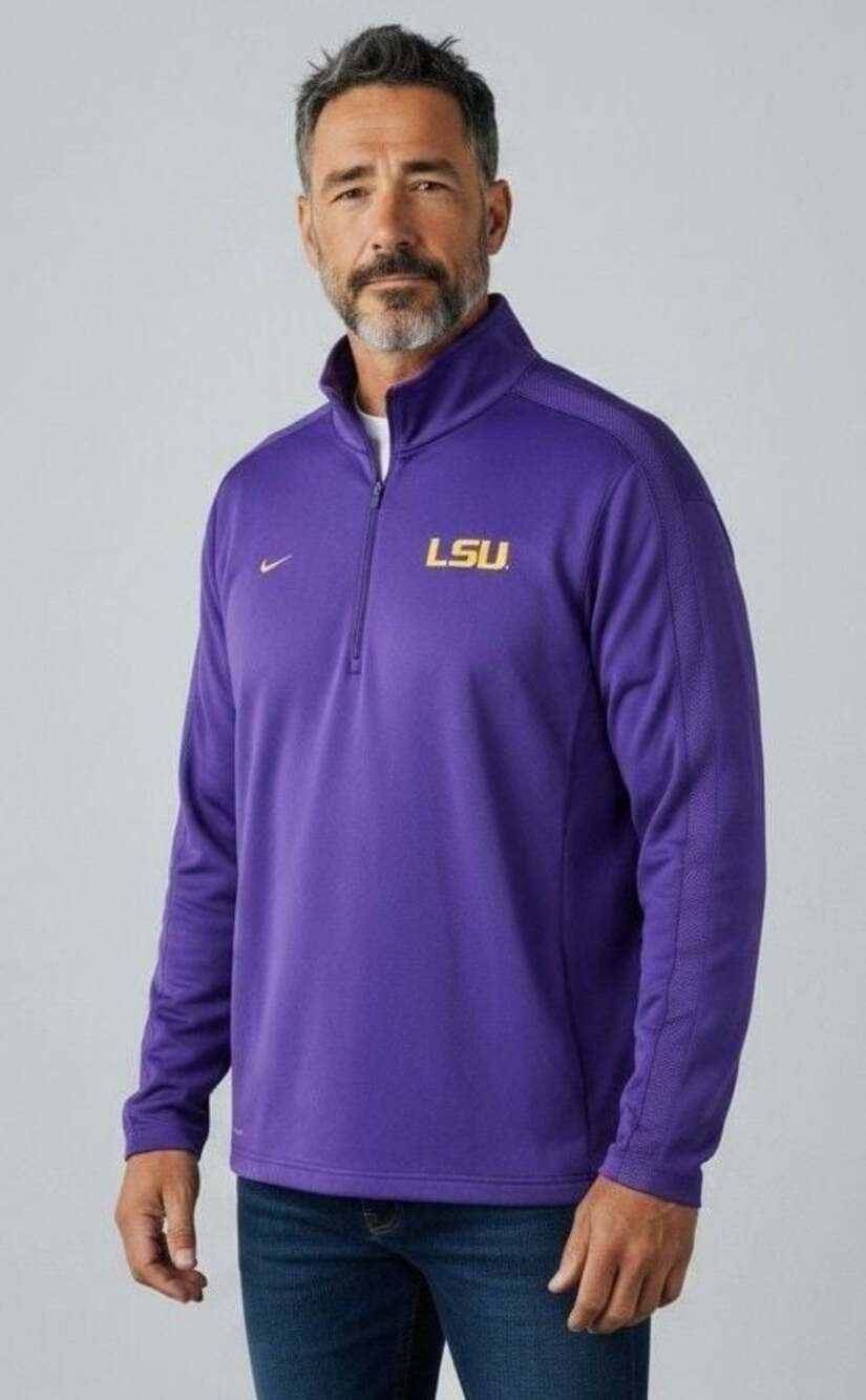 Nike LSU Tigers Team Fit Dry Purple 1/2-Zip Long-Sleeve Pullover Jacket XXL